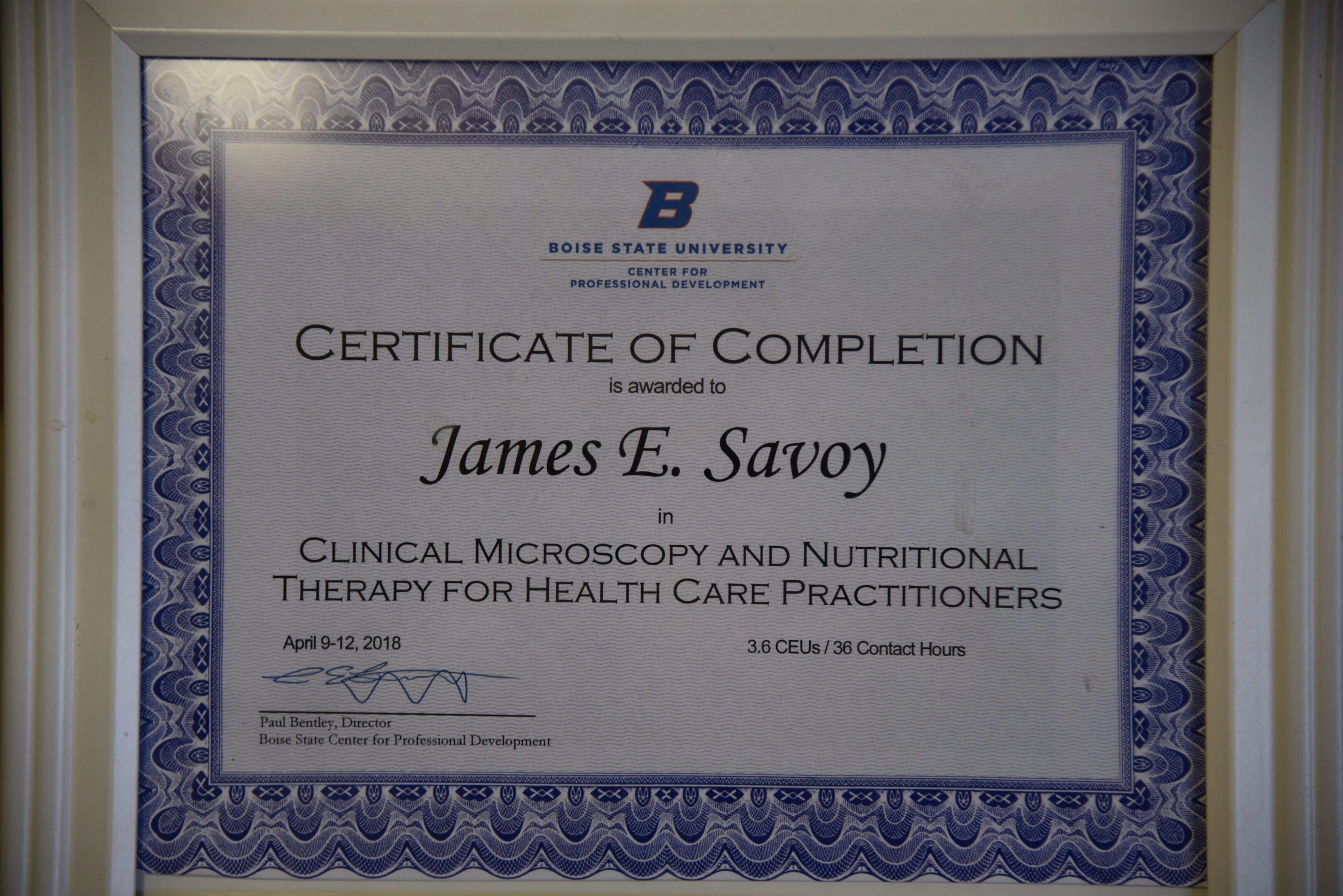 Certificate of completion in clinical microscopy.